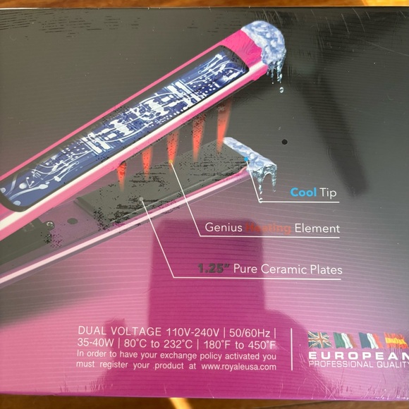 ROYALE Diamond Collection 1.25” Pure Ceramic Plates Hot Pink Flat Iron BNIB - Picture 6 of 10
